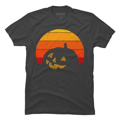 Men's Design By Humans Vintage Retro Sunset Halloween Pumpkin I By lemonpepper T-Shirt