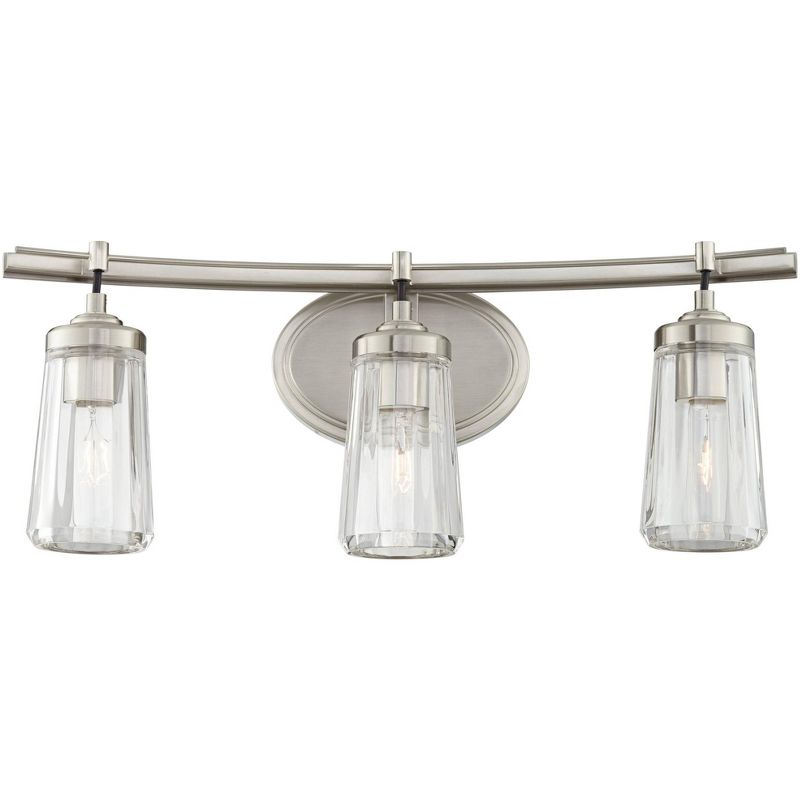 Minka Lavery Industrial Wall Light Brushed Nickel Hardwired 24" 3-Light Fixture Clear Tapered Glass for Bathroom Living Room, 1 of 7