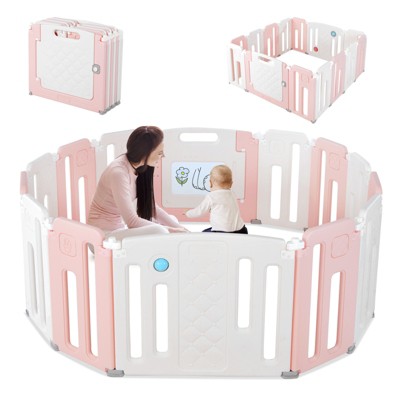 Infans 14 Panels Baby Safety Playpen Kids Safety Activity Play Center w/ Drawing Board