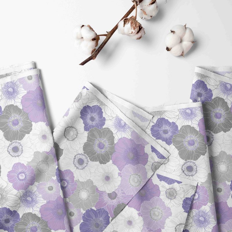 Bacati - Floral Printed Purple Gray 100 percent Cotton Universal Baby US Standard Crib or Toddler Bed Fitted Sheet, 2 of 7