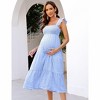 BLUEMING Maternity Dress Summer Ruffled Highwaist Dress with Mini Cap Sleeve Shirred A-Line Midi Dress Floral Sundress - 3 of 4
