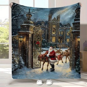 Lomsoe Vintage Christmas Santa Claus and Animals Story Flannel Blanket - All Seasons Soft and Warm Throw Blanket for Napping, Camping, Travel, Office - 1 of 4