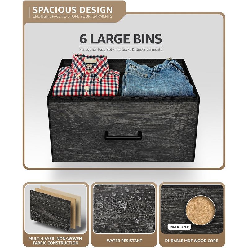 Sorbus 6 Drawers Dresser- Storage Unit with Steel Frame, Wood Top, Fabric Bins - for Bedroom, Closet, Office and more, 3 of 9