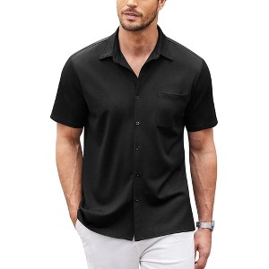 COOFANDY Men's Casual Button Down Shirts Short Sleeve Regular Fit Untucked Dress Shirts Knit Textured - 1 of 4