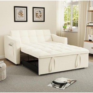 Modern Convertible Sofa Bed, Upholstered 2-Seater Loveseat with Hidden Pull-Out Bed, Tufted Design & USB Charging - 1 of 4