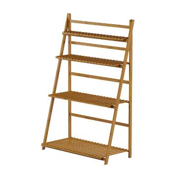 Nature Spring 4-Tier Freestanding Indoor/Outdoor Bamboo Ladder Plant Stand and Storage Shelf - 31.5" x 16.75", Brown