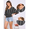 INSPIRE CHIC Women's Summer 3/4 Sleeve V Neck Boho Print Chiffon Smocked Waist Dolman Blouses - 2 of 4