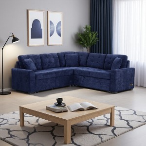 82.6" Velvet L-Shaped Convertible Sectional Sofa Bed with Wheels - 1 of 4