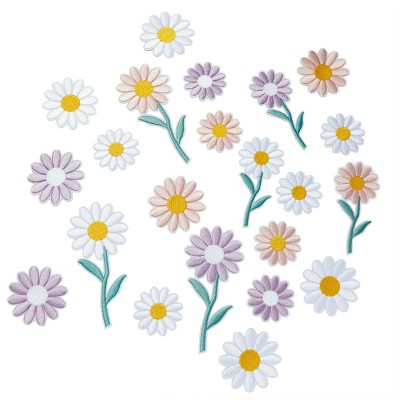 Bright Creations 22 Pieces Daisy Flower Iron on Embroidery Patches, Floral Appliques in 3 Colors