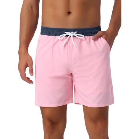 INSPIRE CHIC Men's Contrast Color Elastic Waist Lining Surfing Drawstring Swimming Shorts Pink 36