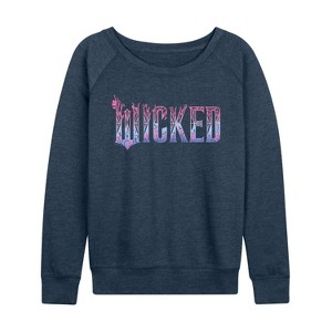 Women's - Wicked - Floral Ombre Logo Lightweight French Terry Wide Neck Long Sleeve Graphic Shirt - 1 of 4
