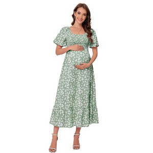Coolmee Women Summer Maxi Dress Flowy Ruffle Short Sleeve Square Neck Floral Smocked Boho Long Sundress - 1 of 1