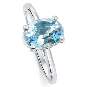 Pompeii3 1 1/2Ct Oval Blue Topaz Solitaire Anniversary Ring 10k Gold - 1 of 2