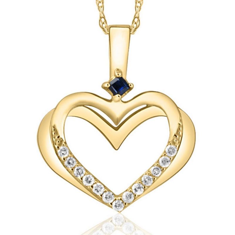 Pompeii3 Diamond Sapphire Heart Pendant Yellow White or Rose Gold Designer Veronica Wu, 1 of 4