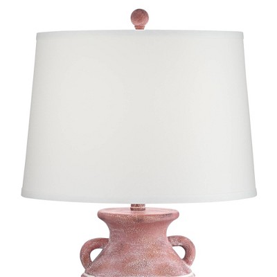 Rustic Red Sandstone Table Lamp with Linen Drum Shade