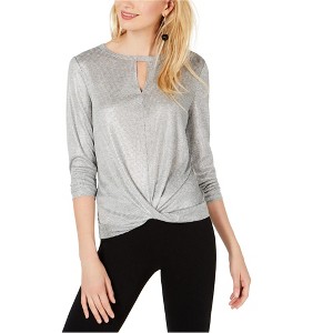 I.N.C International Concepts Womens Twist-Front Cutout Pullover Blouse, Metallic, Small - 1 of 1