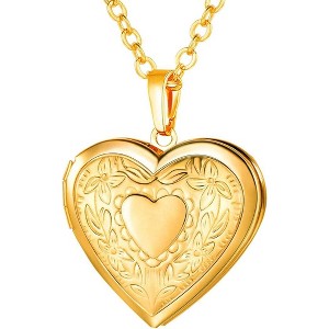 U7 Personalized Locket Necklace: 14K Gold/Platinum Heart Photo Locket with 20 Inch Chain, Custom Gift for Women - 1 of 4