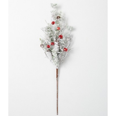 Sullivans Flocked Pine & Bell Artificial Stem 32"H Green