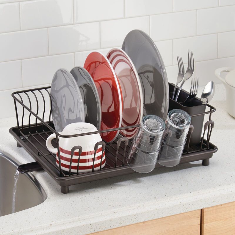 mDesign Alloy Steel Sink Dish Drying Rack Holder with Swivel Spout, 5 of 6