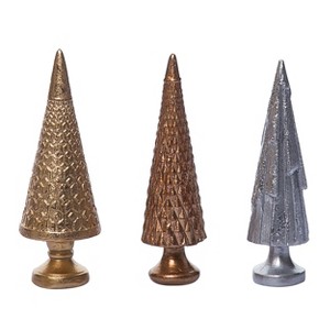 Transpac Resin 4 in. Multicolor Christmas Metallic Cone Tree Figurine Set of 3 - 1 of 2