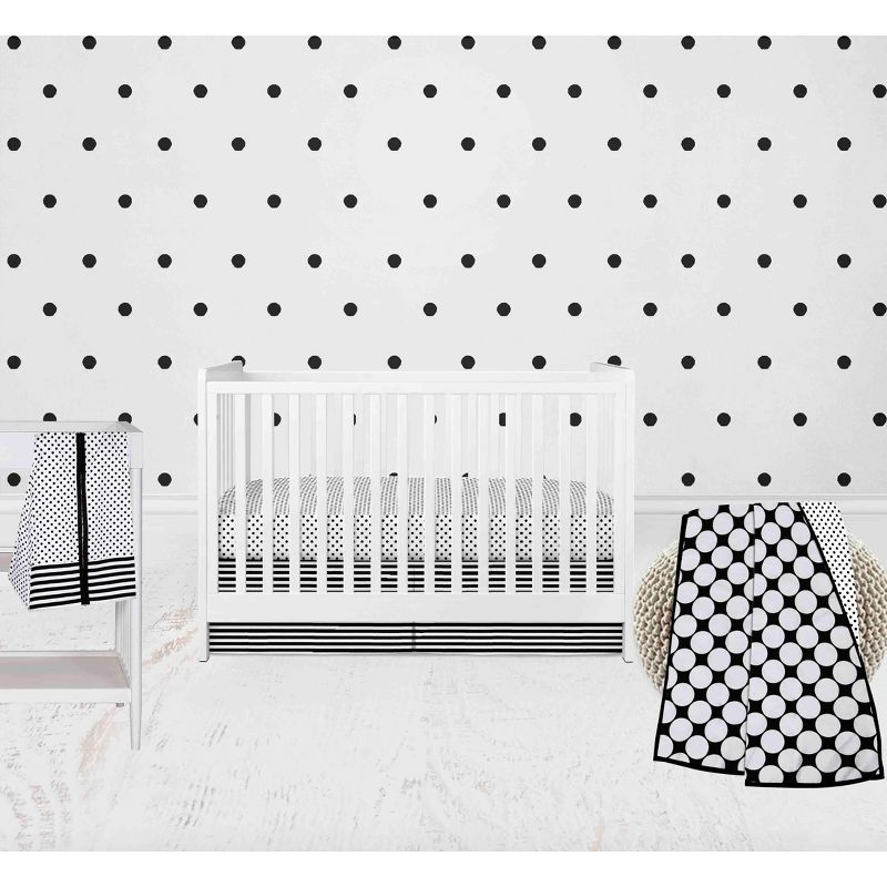 Bacati - Dots Stripes Black/White 4 pc Crib Bedding Set with Diaper Caddy, 1 of 10