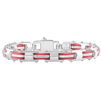 Pompeii3 Men's Steel And Red Two Tone 8mm Link Flexible Trigger Clasp 8 ...