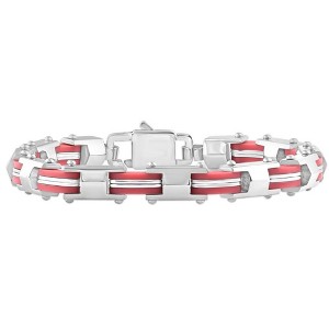 Pompeii3 Men's Steel And Red Two Tone 8mm Link Flexible Trigger Clasp  8.5 " Bracelet - 1 of 3