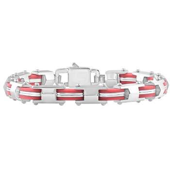Pompeii3 Men's Steel And Red Two Tone 8mm Link Flexible Trigger Clasp  8.5 " Bracelet