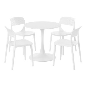 WestinTrends Playa 5-Piece Round Metal Bistro Dining Table Set And Stackable Resin Patio Dining Side Chairs - 1 of 4