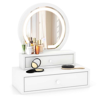 Costway Vanity Mirror with 2 Slide-out Drawers 3 Lighting Modes & Adjustable Brightness