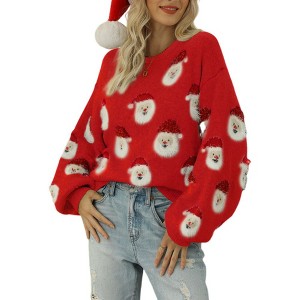 Coolmee Ugly Christmas Sweater for Women Xmas Holiday Party Funny Santa Sweater Cute Knitted Pullover Tops - 1 of 4