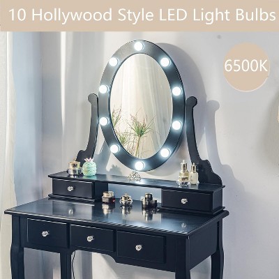 Modern Makeup Vanity Desk – LED Mirror, 5 Storage Drawers, Plush Stool, Convertible Design, Quick Assembly