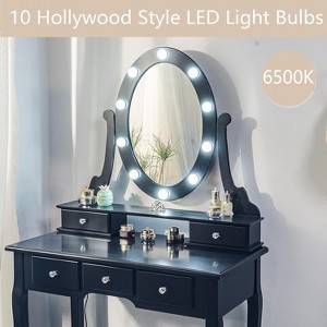 Modern Makeup Vanity Desk – LED Mirror, 5 Storage Drawers, Plush Stool, Convertible Design, Quick Assembly - 1 of 4