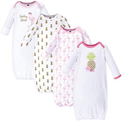  Hudson Baby Infant Girl Cotton Long-Sleeve Gowns 4pk, Pineapple, 0-6 Months 