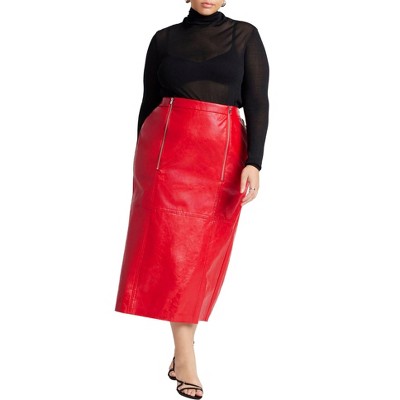 ELOQUII Women's Plus Size Faux Patent Leather Skirt With Zipper Detail