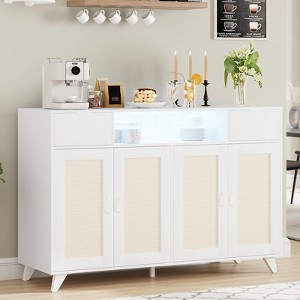 Rattan Sideboard Buffet Cabinet with 4 Doors and 2 Drawers, Console Table Coffee Bar with Power Outlet and Adjustable Shelves - 1 of 4