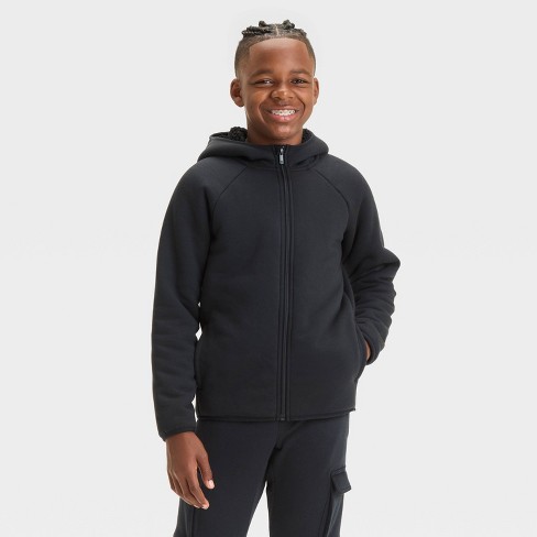 Boys High Pile Fleece Full Zip Hooded Sweatshirt All In Motion Black XL