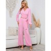 Womens Textured Co-ord Sets Tie Front/Side Crop Tops Tops with Palazzo Pants Knot Tie Trousers Sets Long Sleeve Lounge Sets - 3 of 4