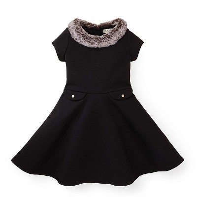 Hope & Henry Girls' Fit and Flare Ponte Dress with Faux Fur, Toddler