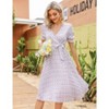 Coolmee Women's Dress Floral Wrap V Neck Pleated Dress Short Lantern Sleeve Flowy A Line Midi Dress with Belted - 3 of 4