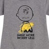 - Peanuts - Smile More Worry Less Graphic Short Sleeve Fleece Dress - 2 of 4