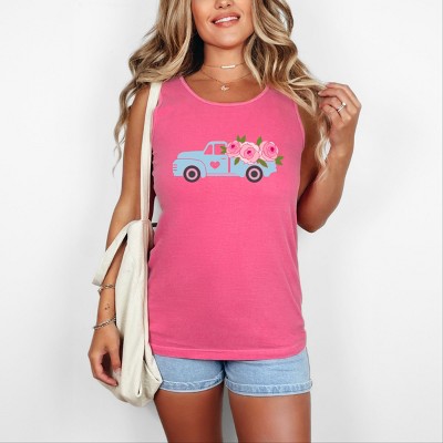 Simply Sage Market Spring Retro Truck With Flowers Garment Dyed Tank