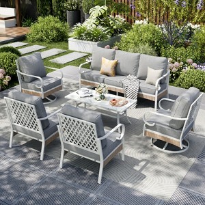 Captiva Designs 6pc Extra Large Metal and Rattan Outdoor Patio Conversation Set with Swivel Grid-back Chairs and Table - 1 of 4