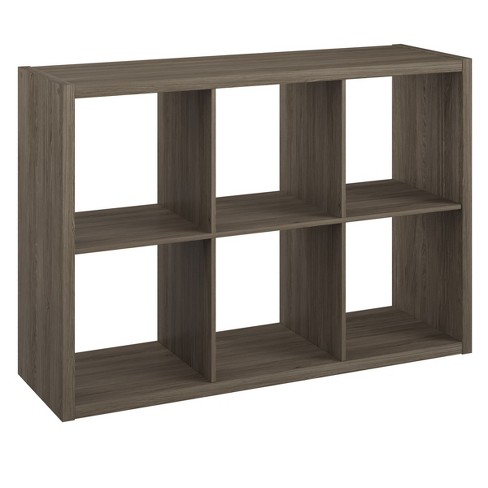 Home Basics 6 Open Cube Organizing Wood Storage Shelf, Grey