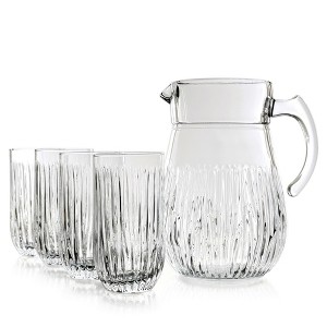 Slickblue Modern Cristalline Glass Drinkware Set – 65 oz Pitcher & 6 Tumblers, Striking Linear Grooved Pattern - 1 of 4