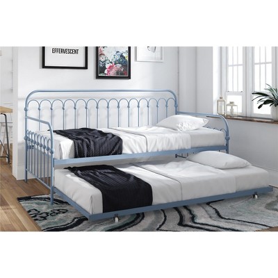Stone Blue Twin Metal Daybed with Trundle and Slats