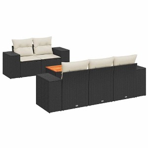 vidaXL Patio Sofa Set with Cushions Outdoor Furniture 6 Piece Poly Rattan - Black and Cream - 1 of 4