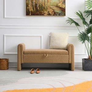 ONWITH Modern Teddy Bed End Bench with Arms and Storage - 1 of 4