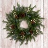 24" Unlit Evergreen Artificial Wreath with Pine Cones & Cream Berries - National Tree Company - 2 of 4