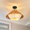 PAKOKULA 3-Light Yellow and White Farmhouse Barn-Style Semi-Flush Mount with Boho Rattan Shade - 2 of 4